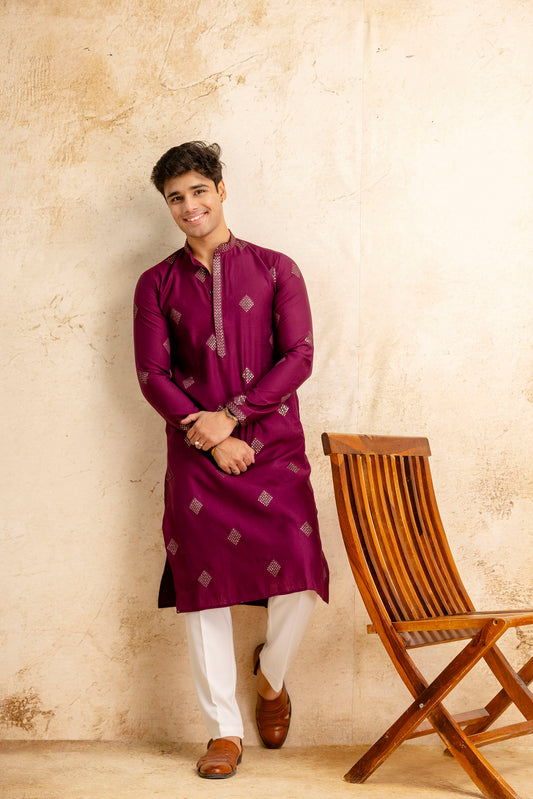 Embroidery Work Silk Kurta For Man