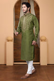 Embroidery Green Silk Kurta For man