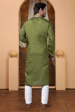 Embroidery Green Silk Kurta For man