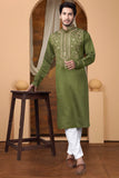 Embroidery Green Silk Kurta For man