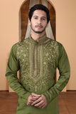 Embroidery Green Silk Kurta For man