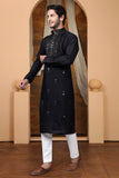 Embroidery Work Black Silk Kurta For Man