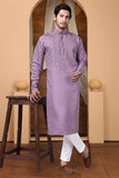 Embroidered Lavender Silk Blend Kurta For Man
