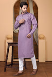Embroidered Lavender Silk Blend Kurta For Man