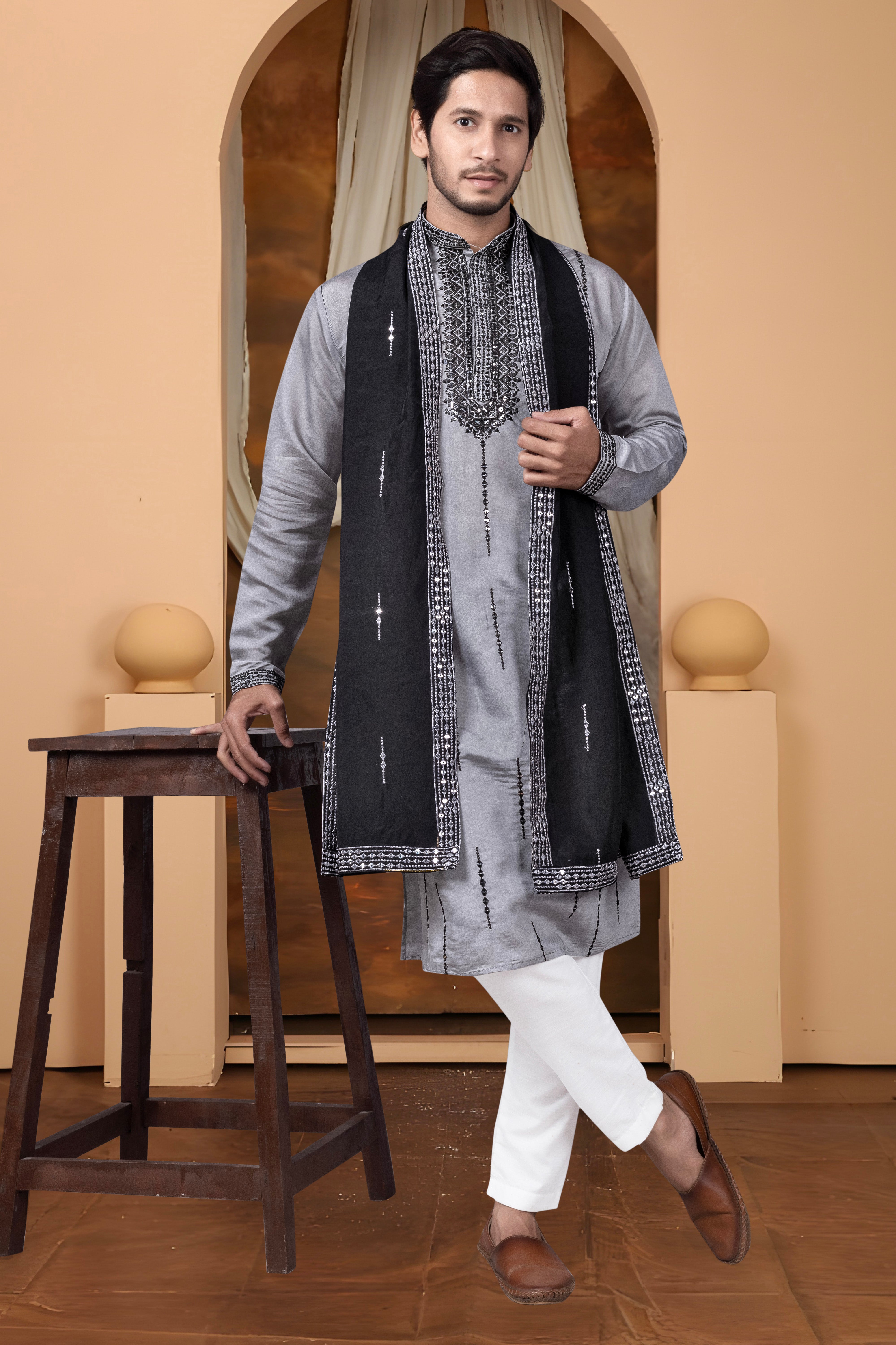 EMBROIDERED & SEQUIN KURTA WITH DUPATTA