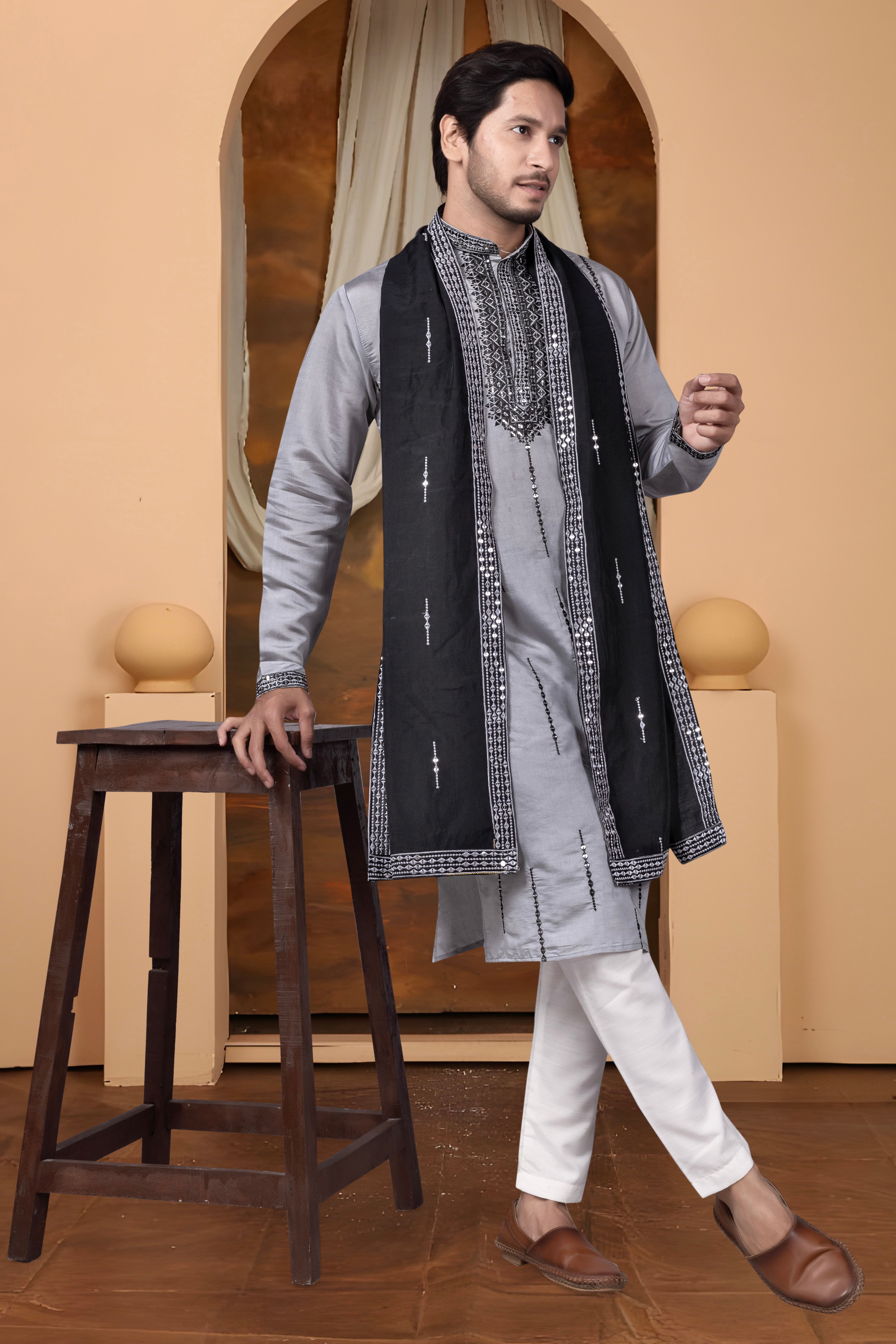 EMBROIDERED & SEQUIN KURTA WITH DUPATTA