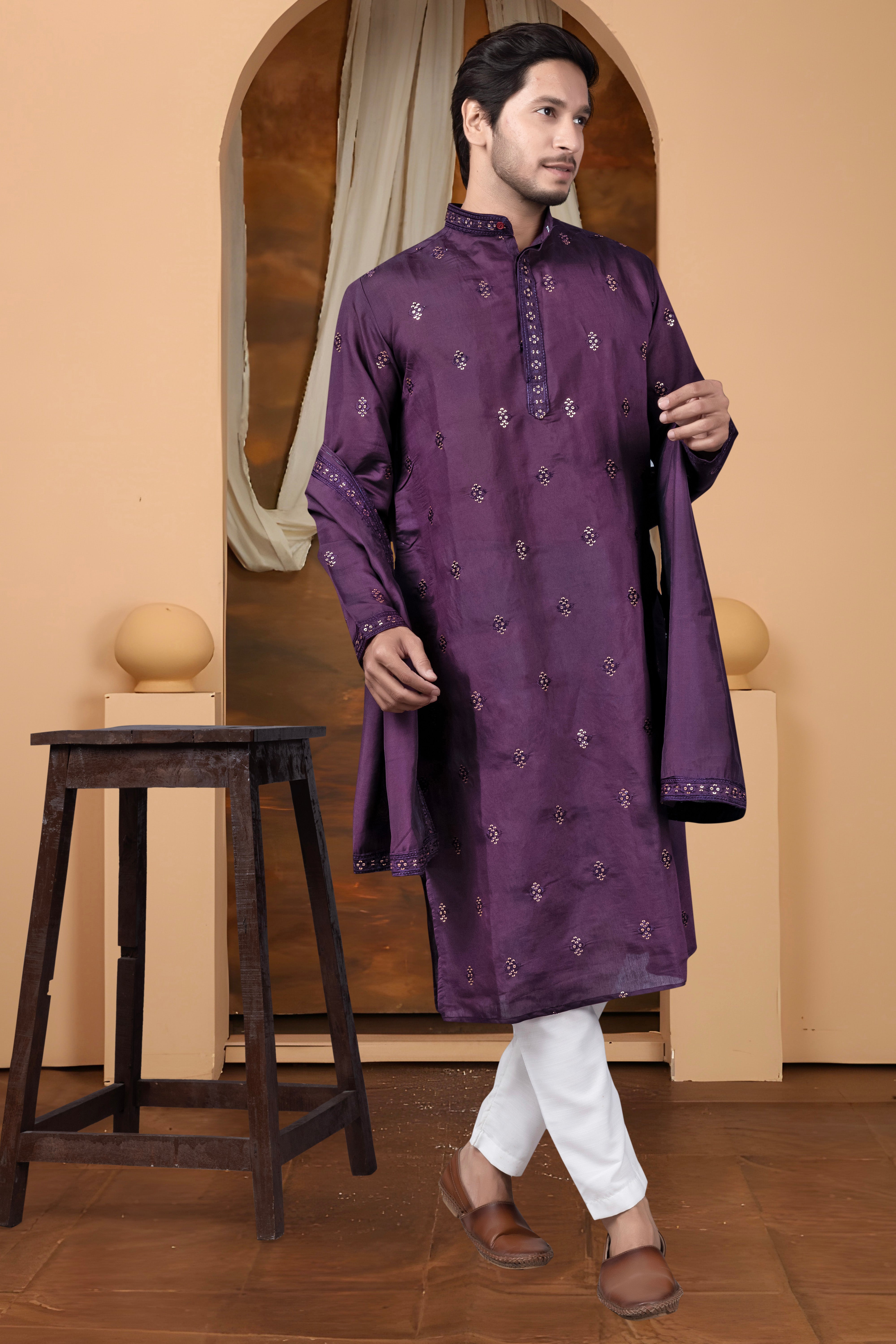 EMBROIDERED & SEQUIN KURTA  WITH DUPATTA