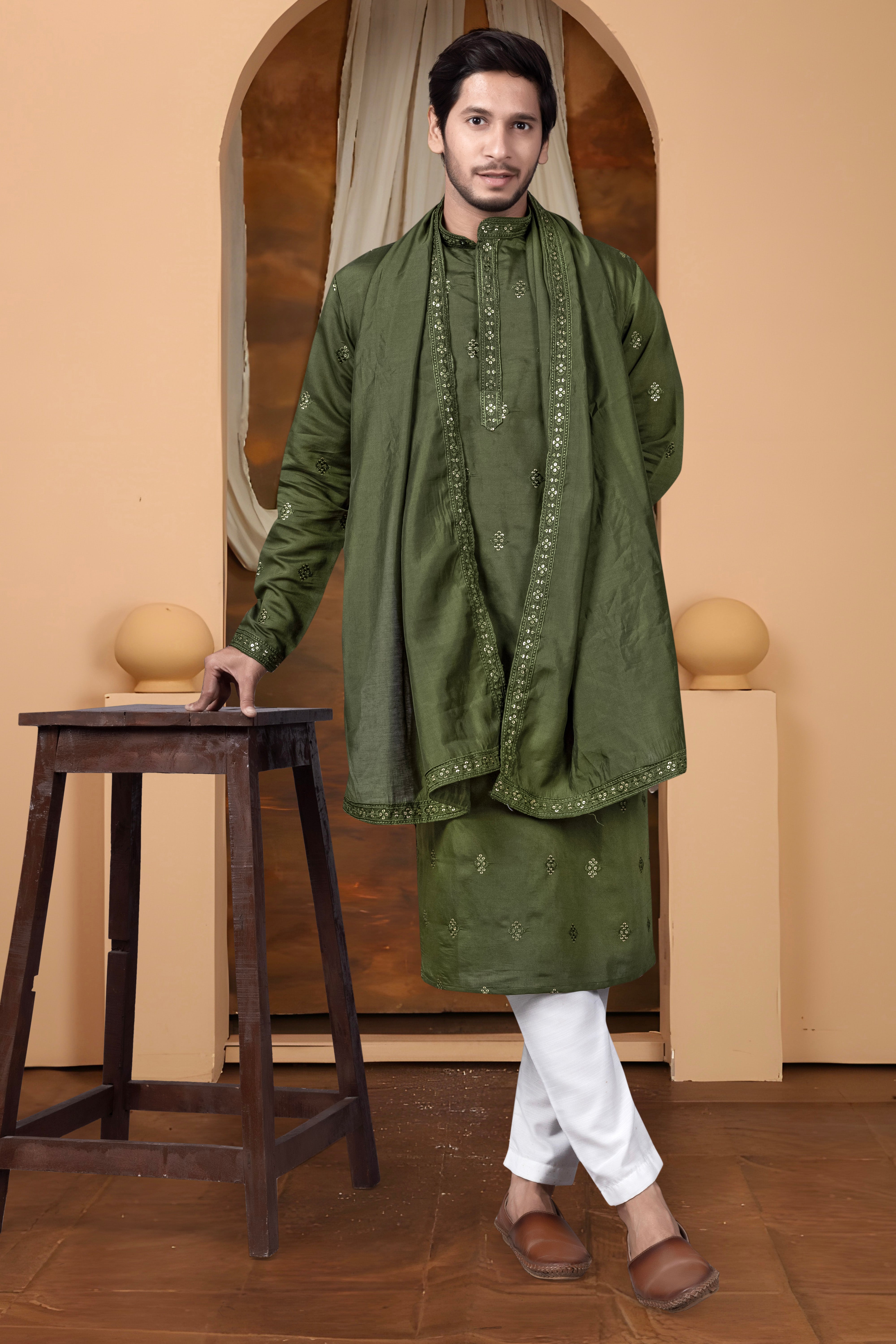 EMBROIDERED & SEQUIN KURTA  WITH DUPATTA