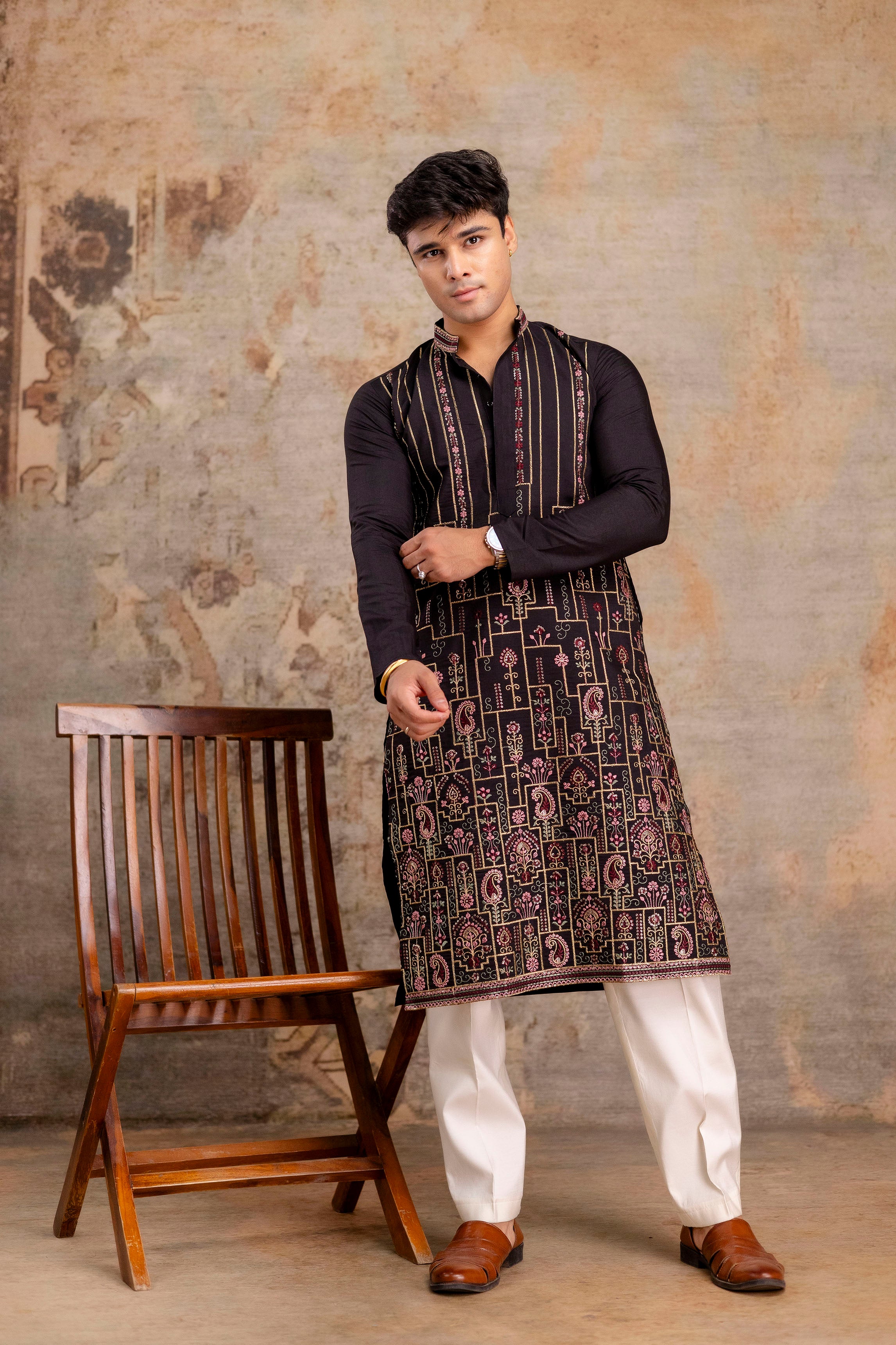 Embroidery Silk Kurta For Man