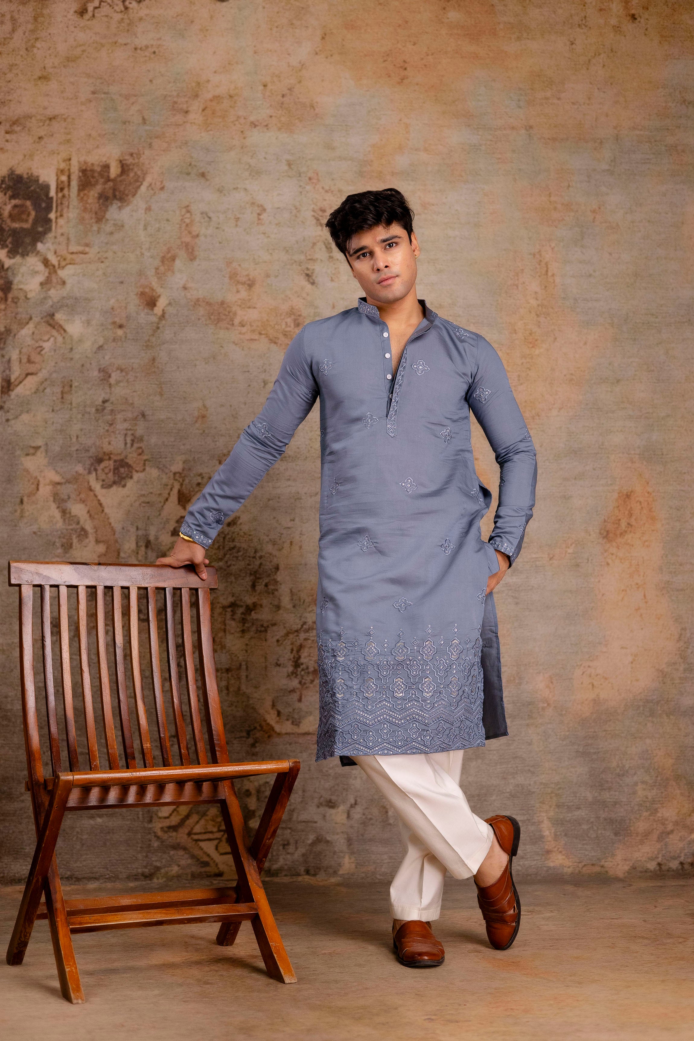 Embroidery Silk Kurta For Man