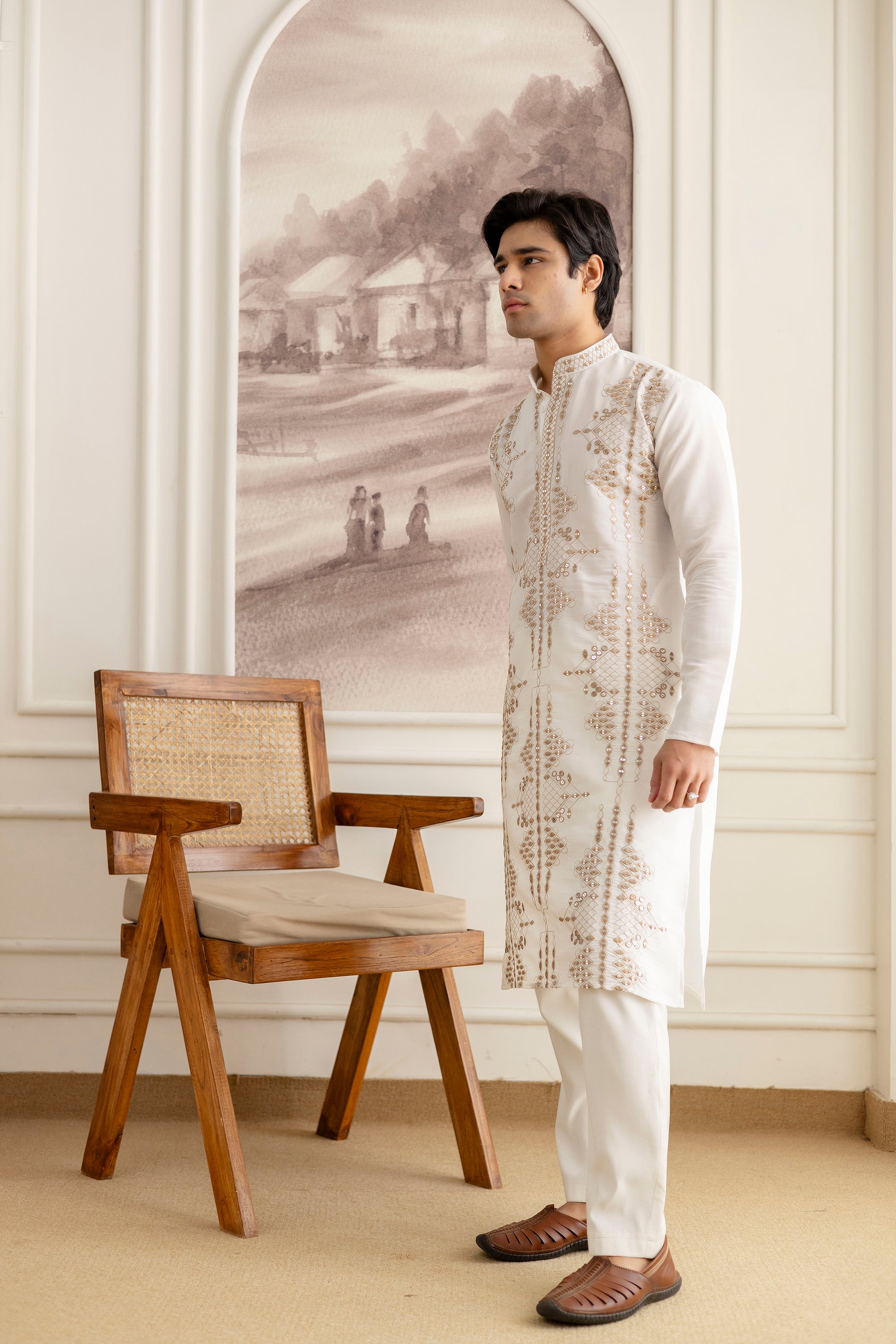 Embroidery Silk Kurta For Man With Dupatta