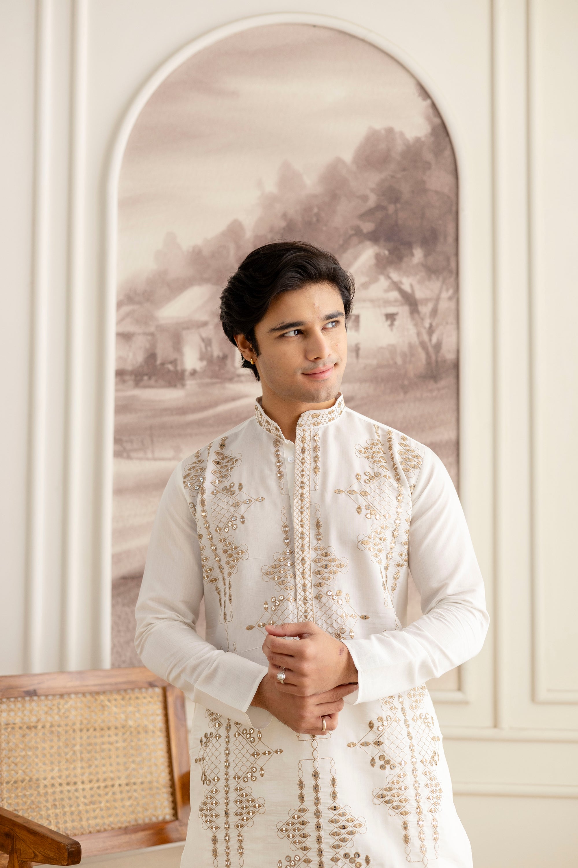 Embroidery Silk Kurta For Man With Dupatta