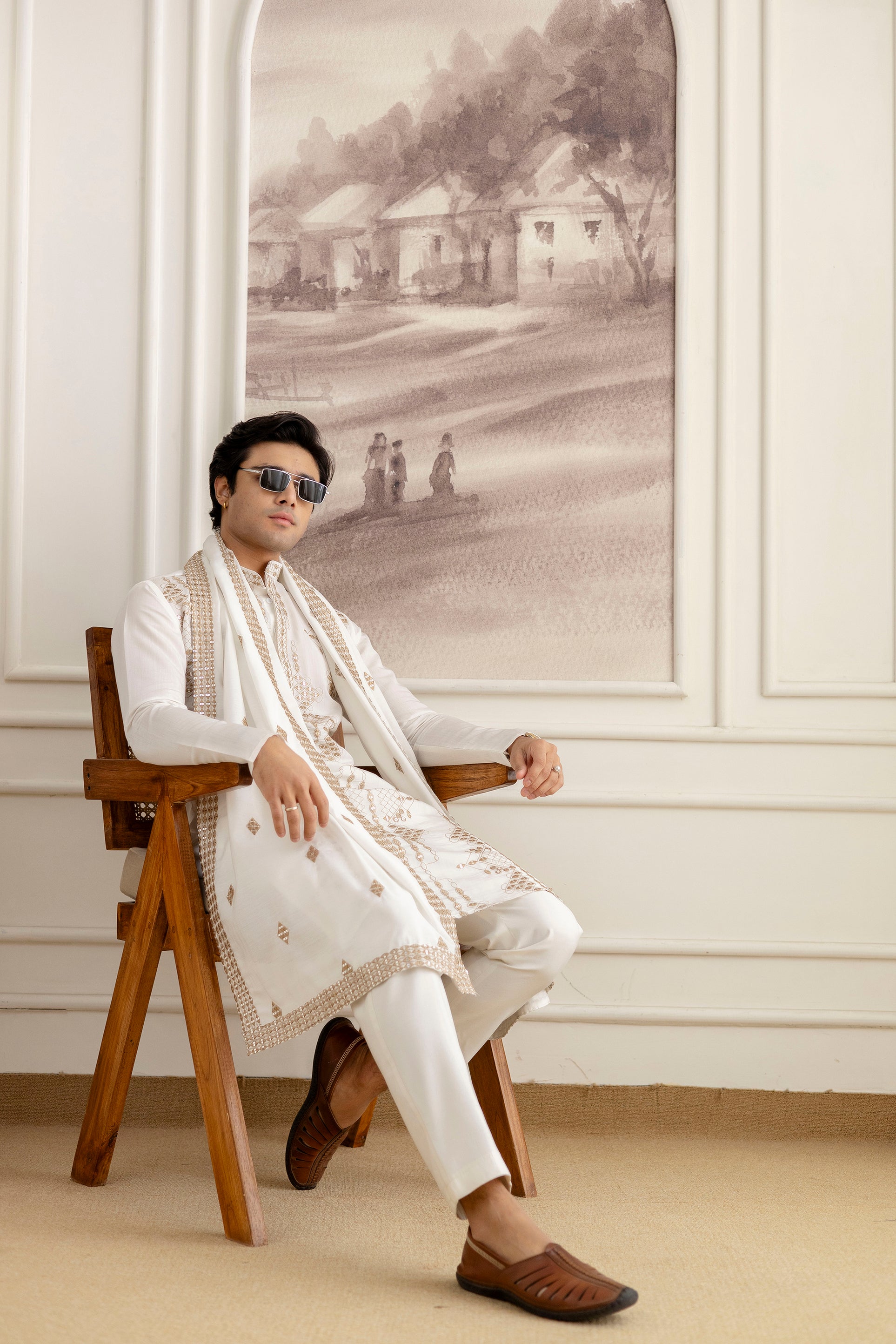Embroidery Silk Kurta For Man With Dupatta