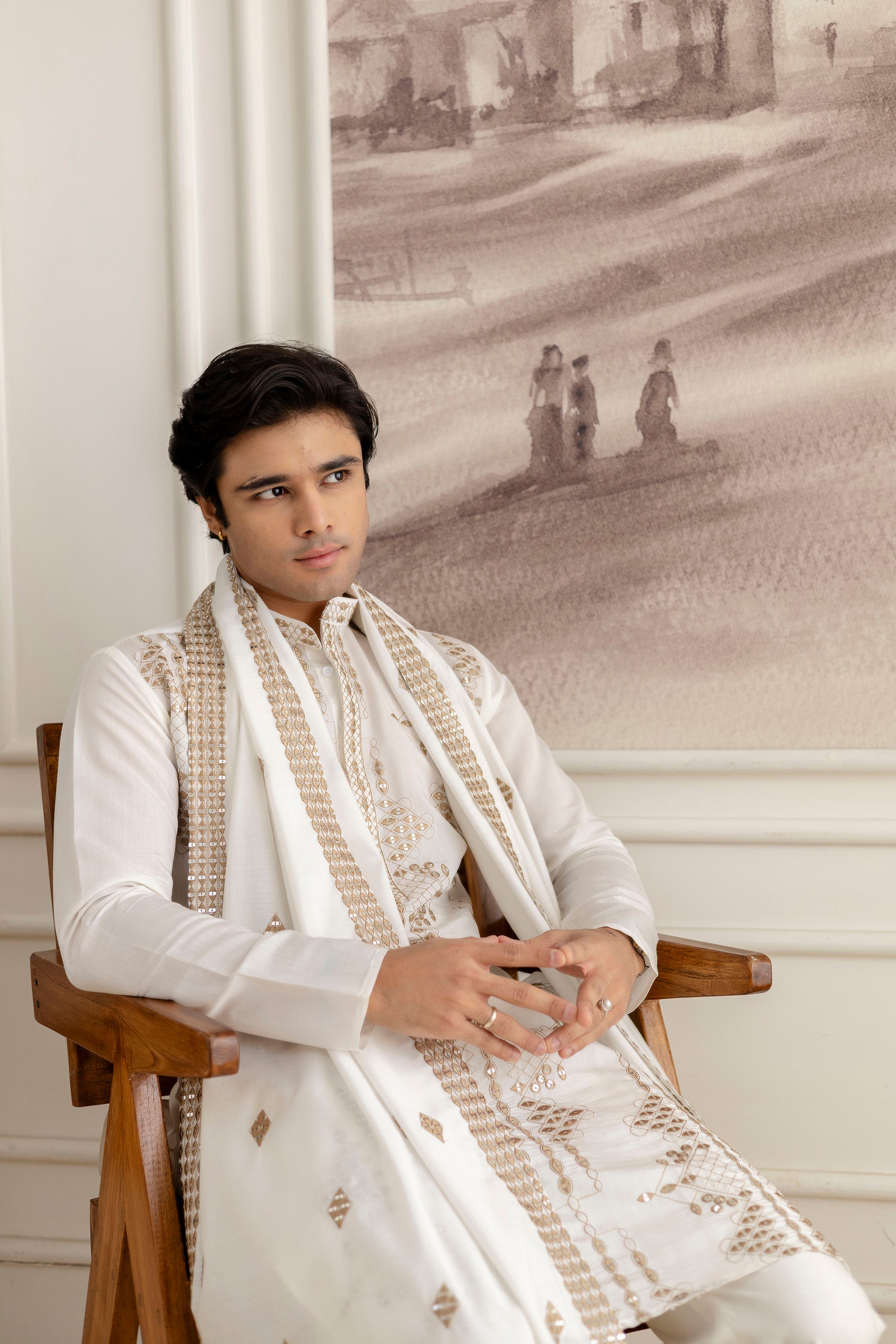 Embroidery Silk Kurta For Man with Dupatta