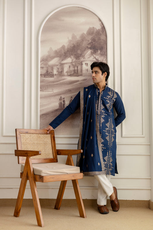 Embroidery Silk Kurta For Man With Dupatta