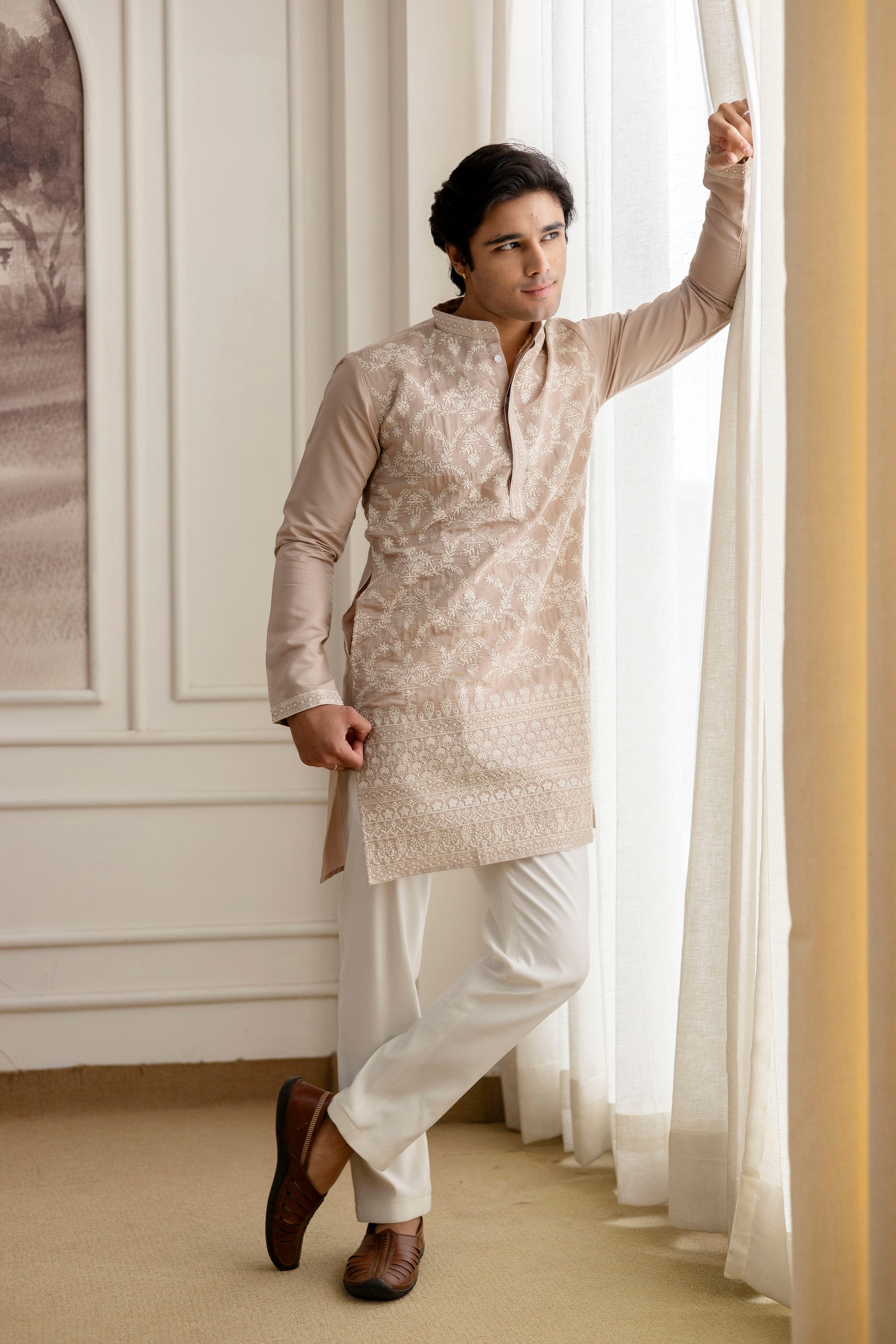 Embroidery Silk Kurta For Man