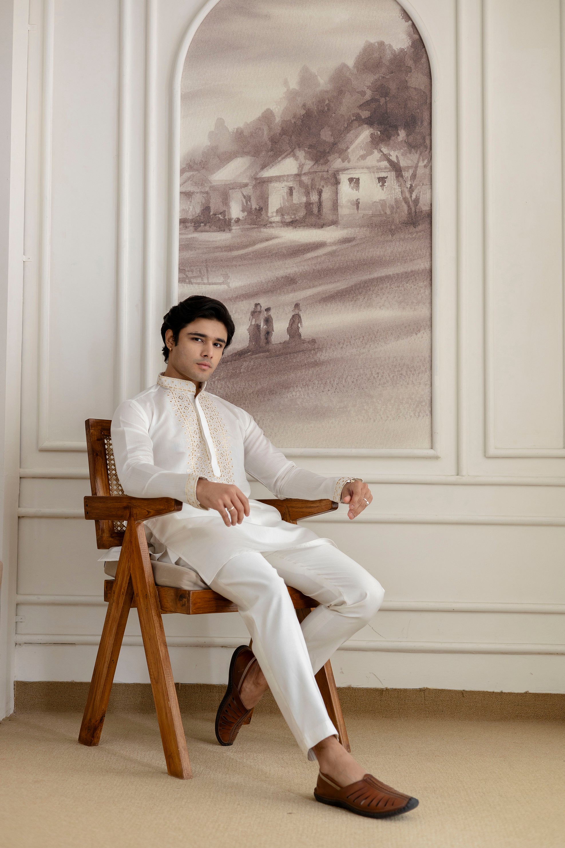 Embroidery And Foil Work Kurta For Man