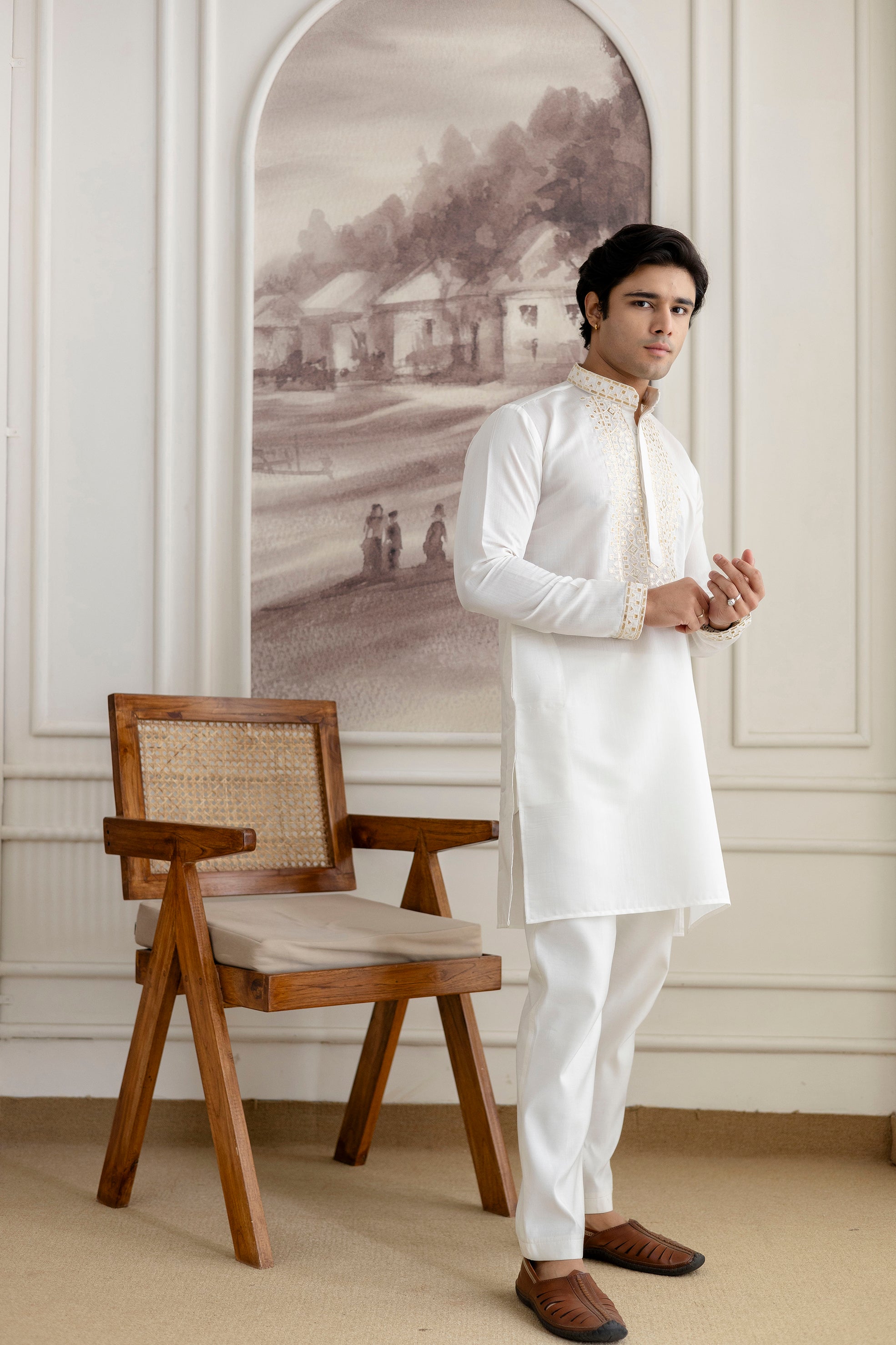 Embroidery And Foil Work Kurta For Man