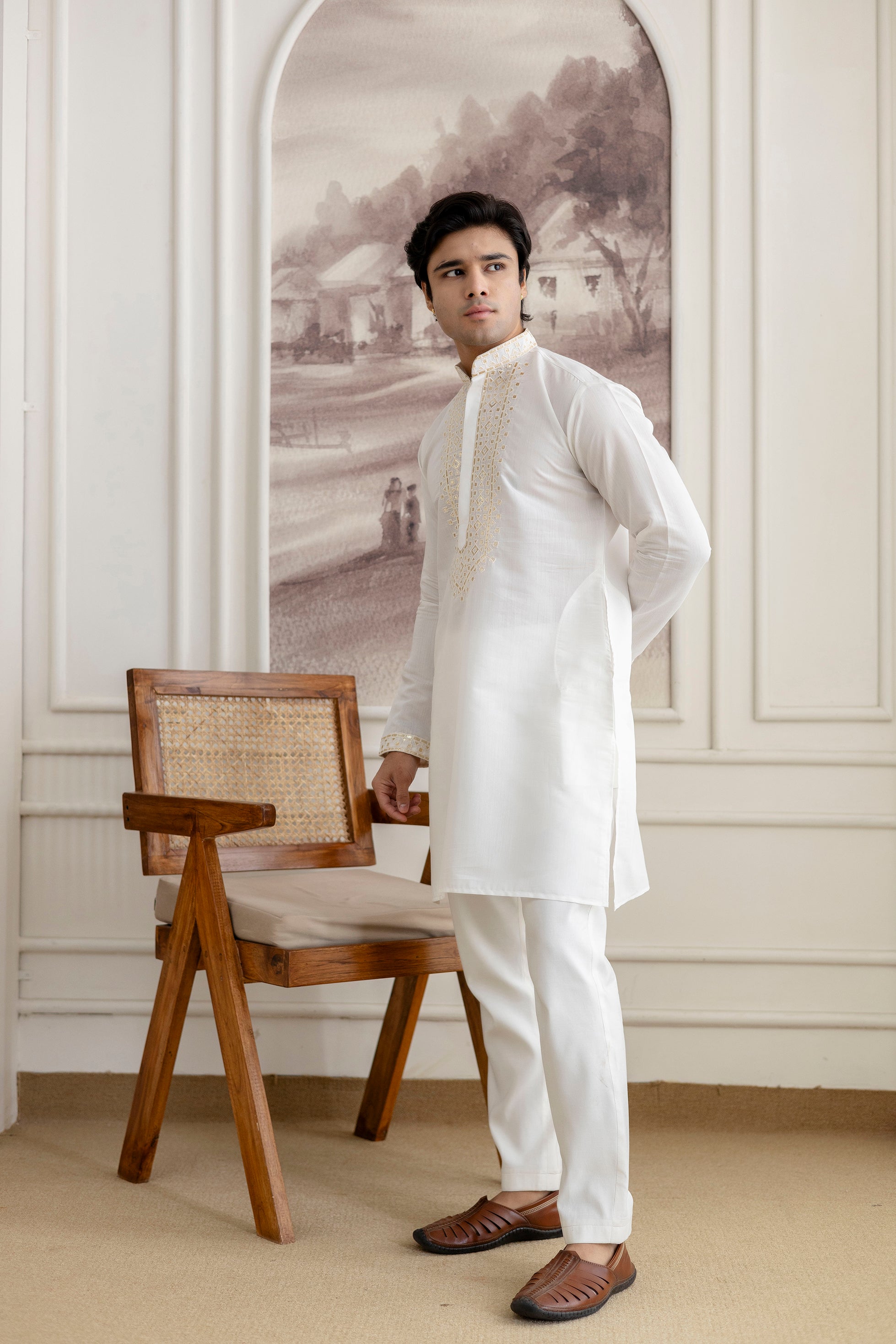 Embroidery And Foil Work Kurta For Man