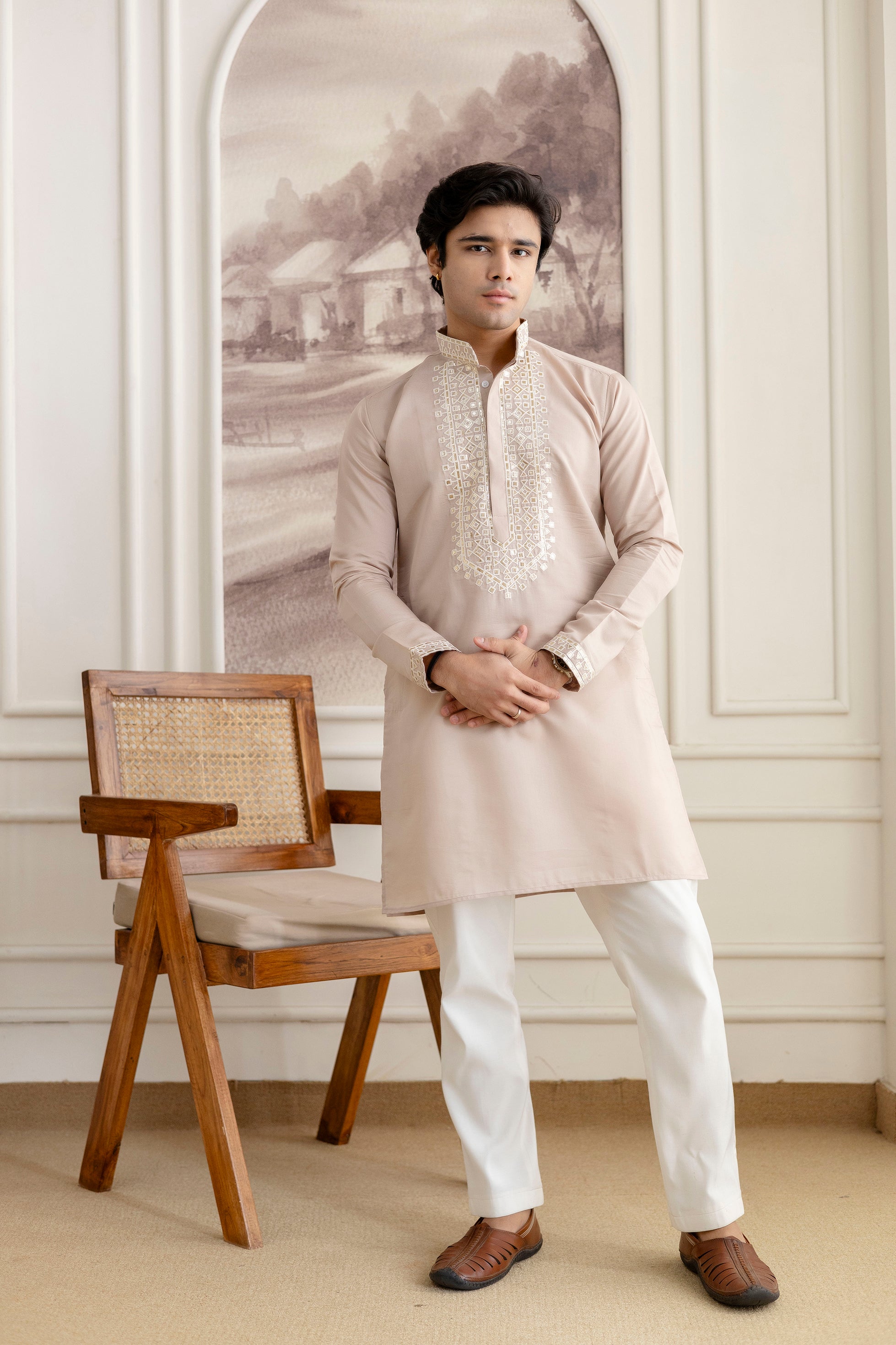 Embroidery And Foil Work Kurta For Man