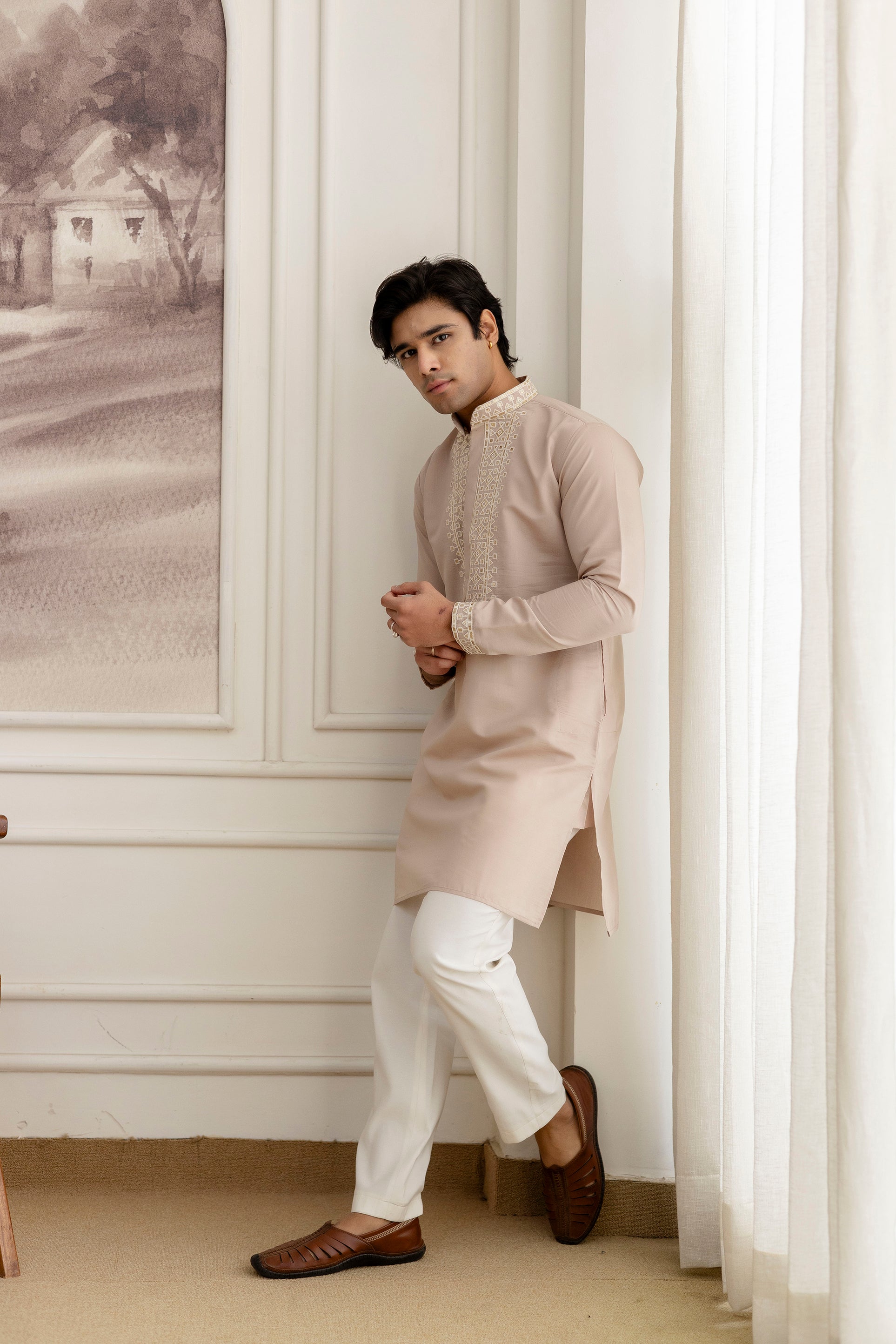 Embroidery And Foil Work Kurta For Man