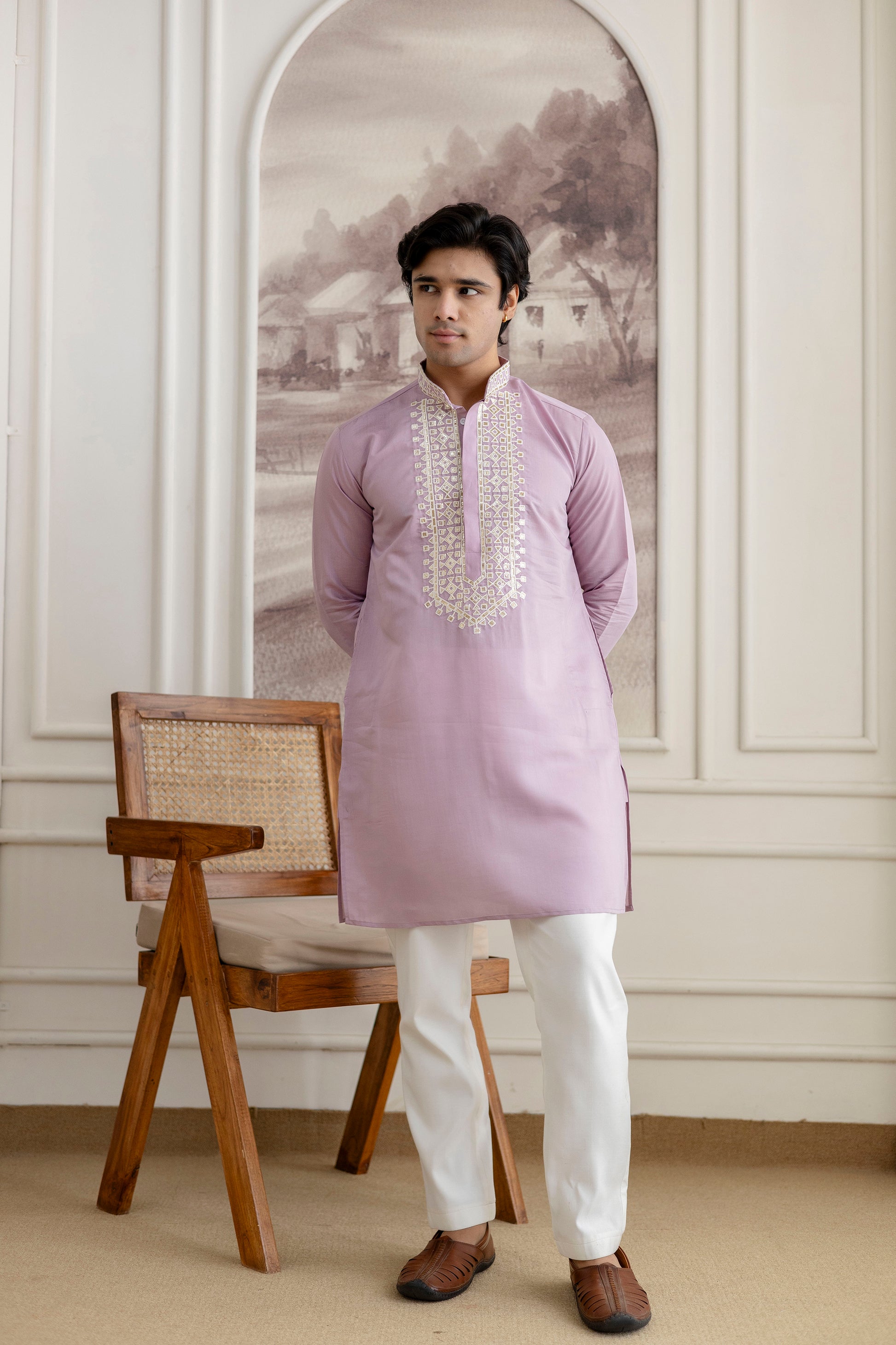Embroidery And Foil Work Kurta For Man