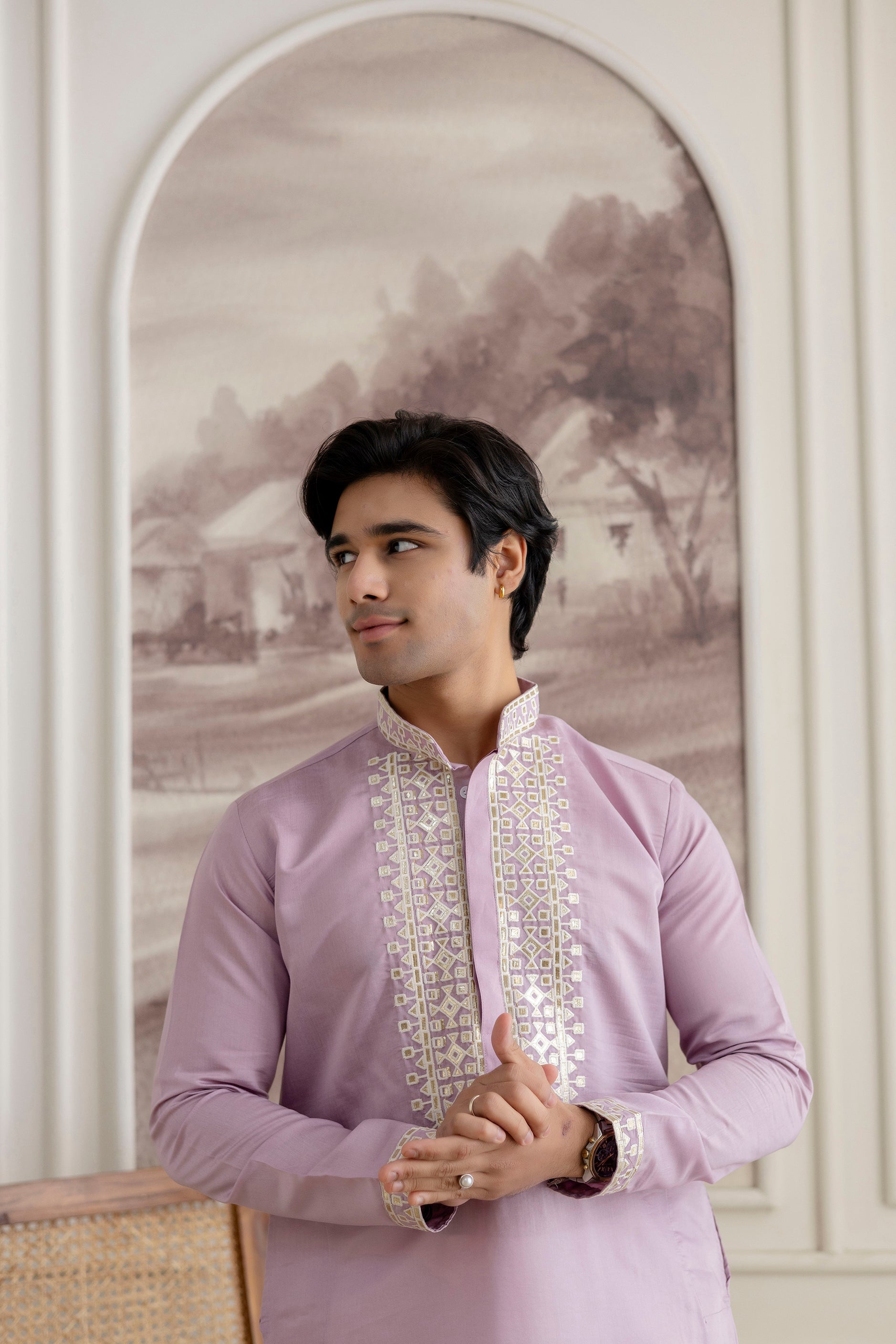 Embroidery And Foil Work Kurta For Man