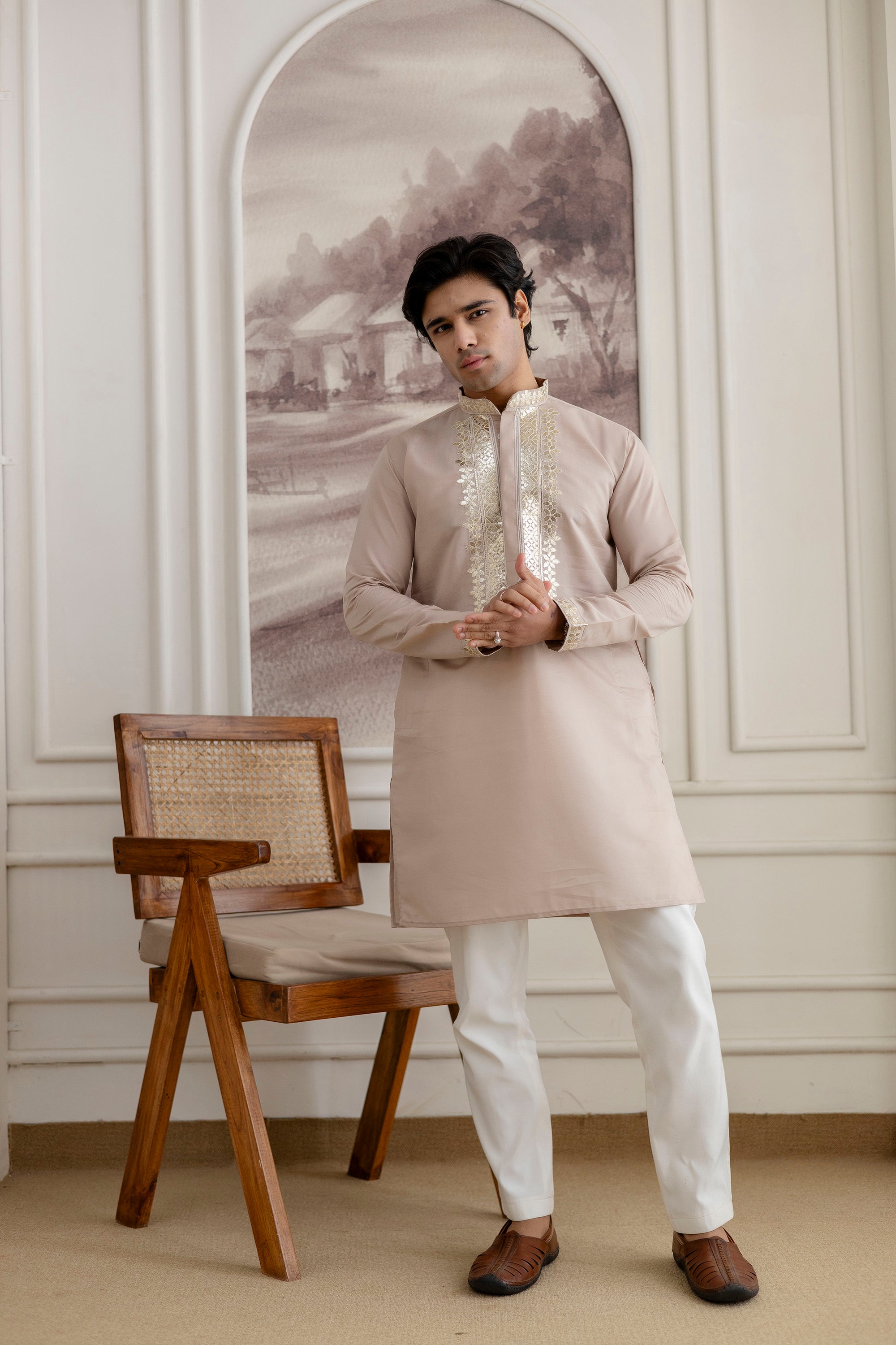 Embroidery And Foil Work Kurta For Man