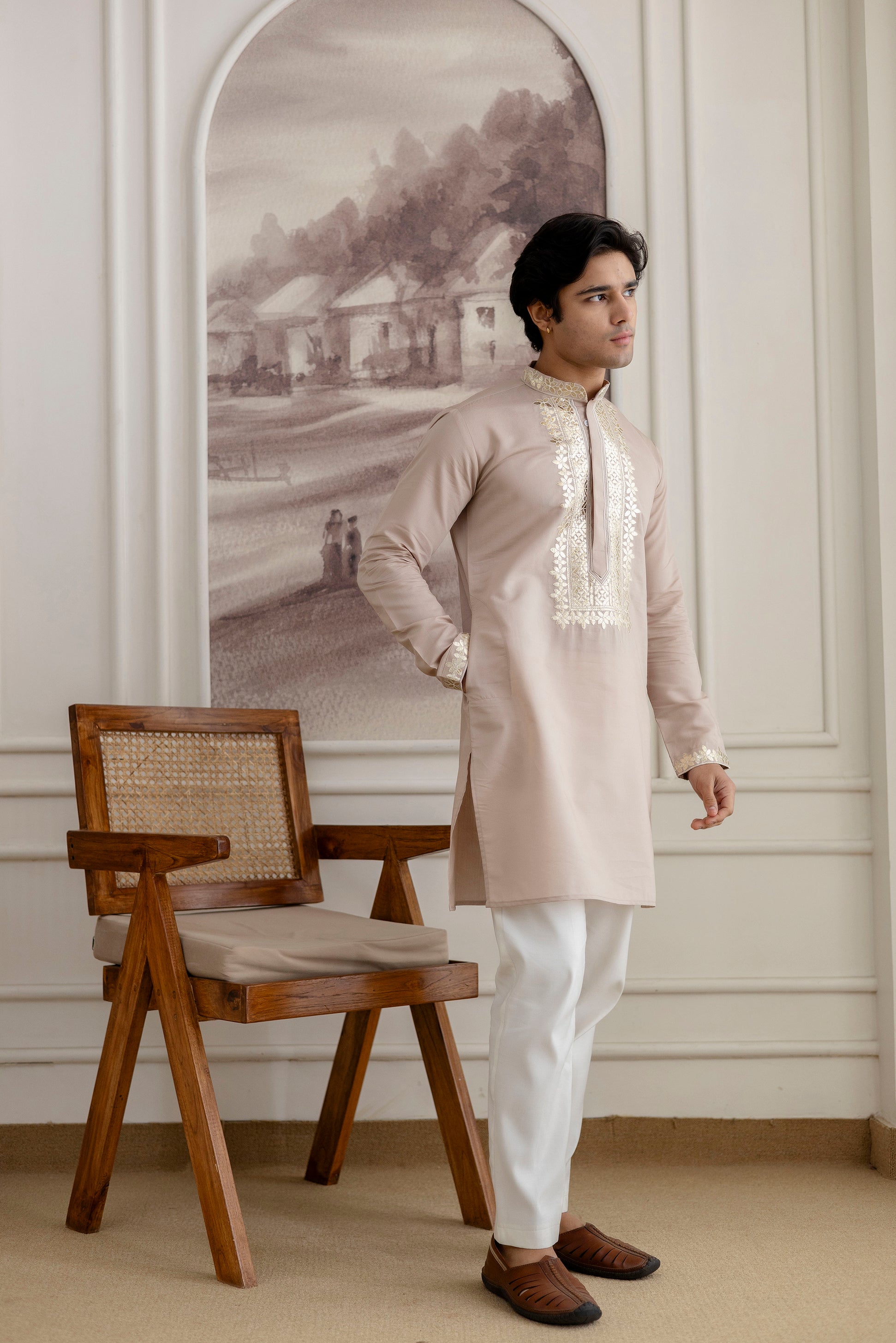 Embroidery And Foil Work Kurta For Man