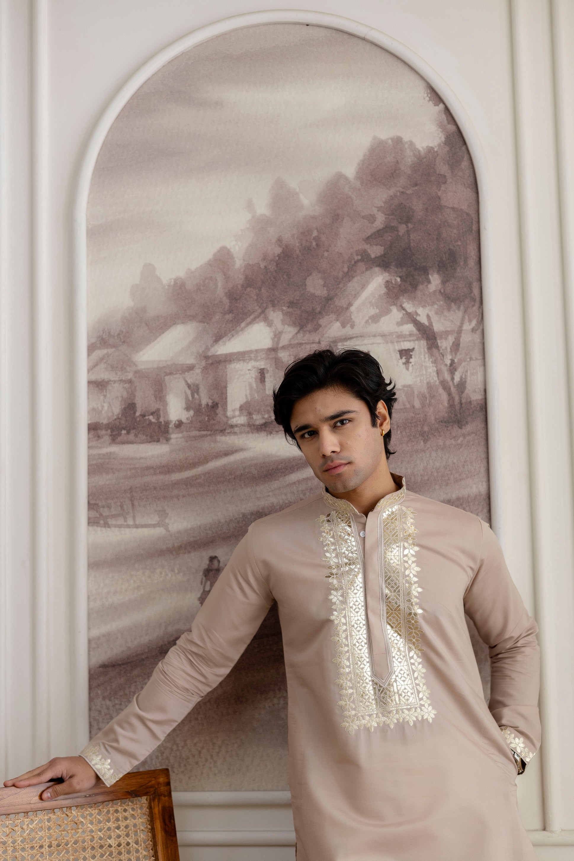 Embroidery And Foil Work Kurta For Man