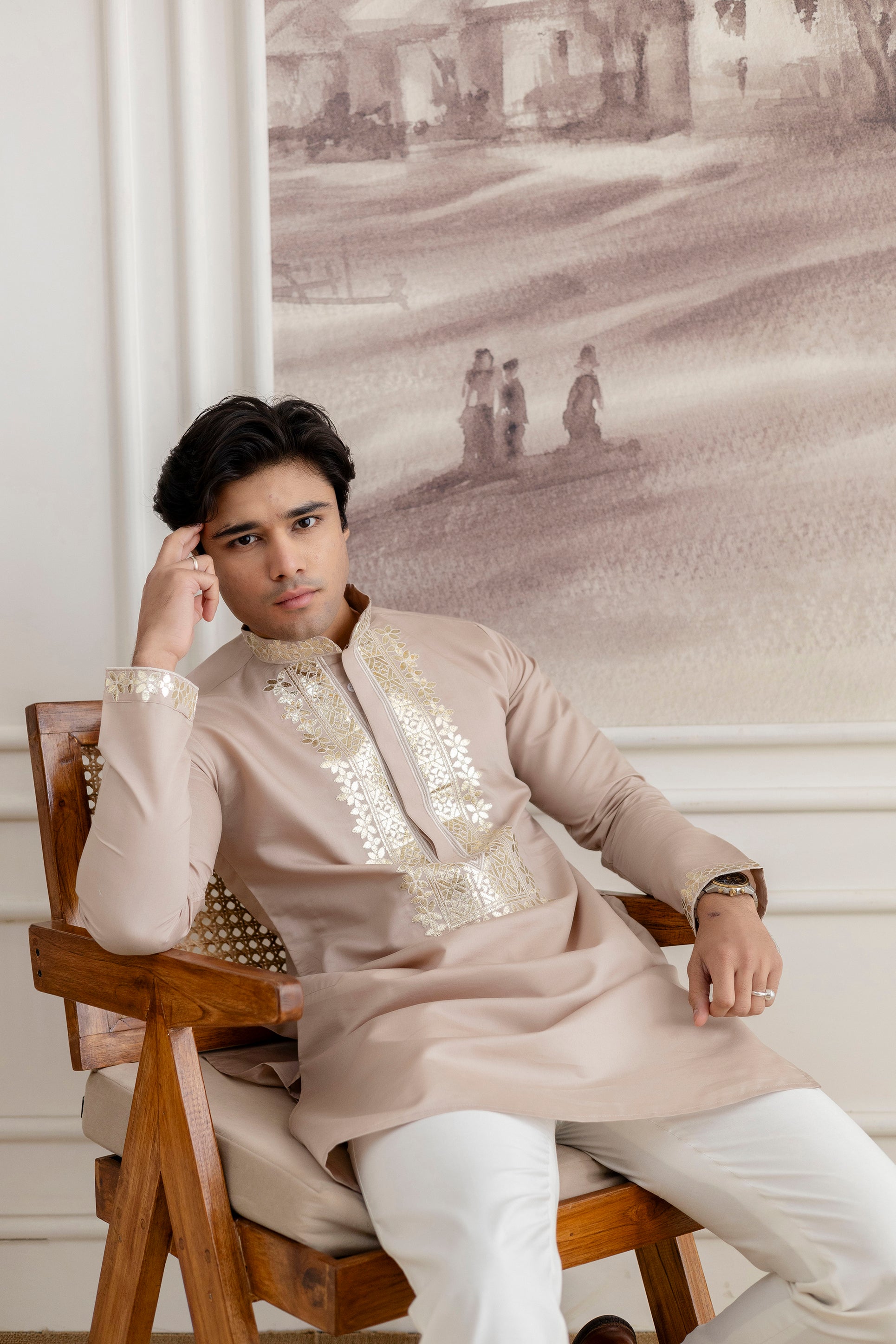 Embroidery And Foil Work Kurta For Man