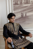 Embroidery Black Silk Kurta For Man