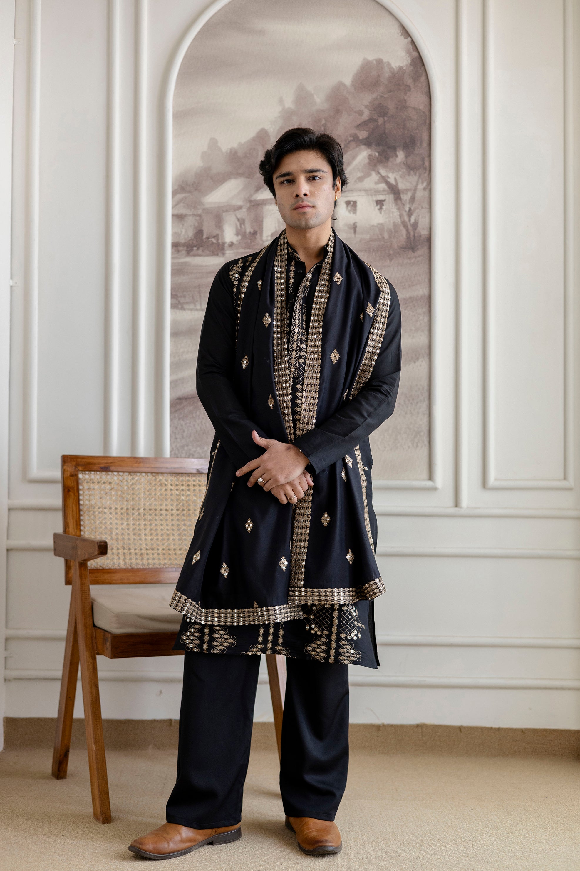 Embroidery Silk Kurta For Man with Dupatta