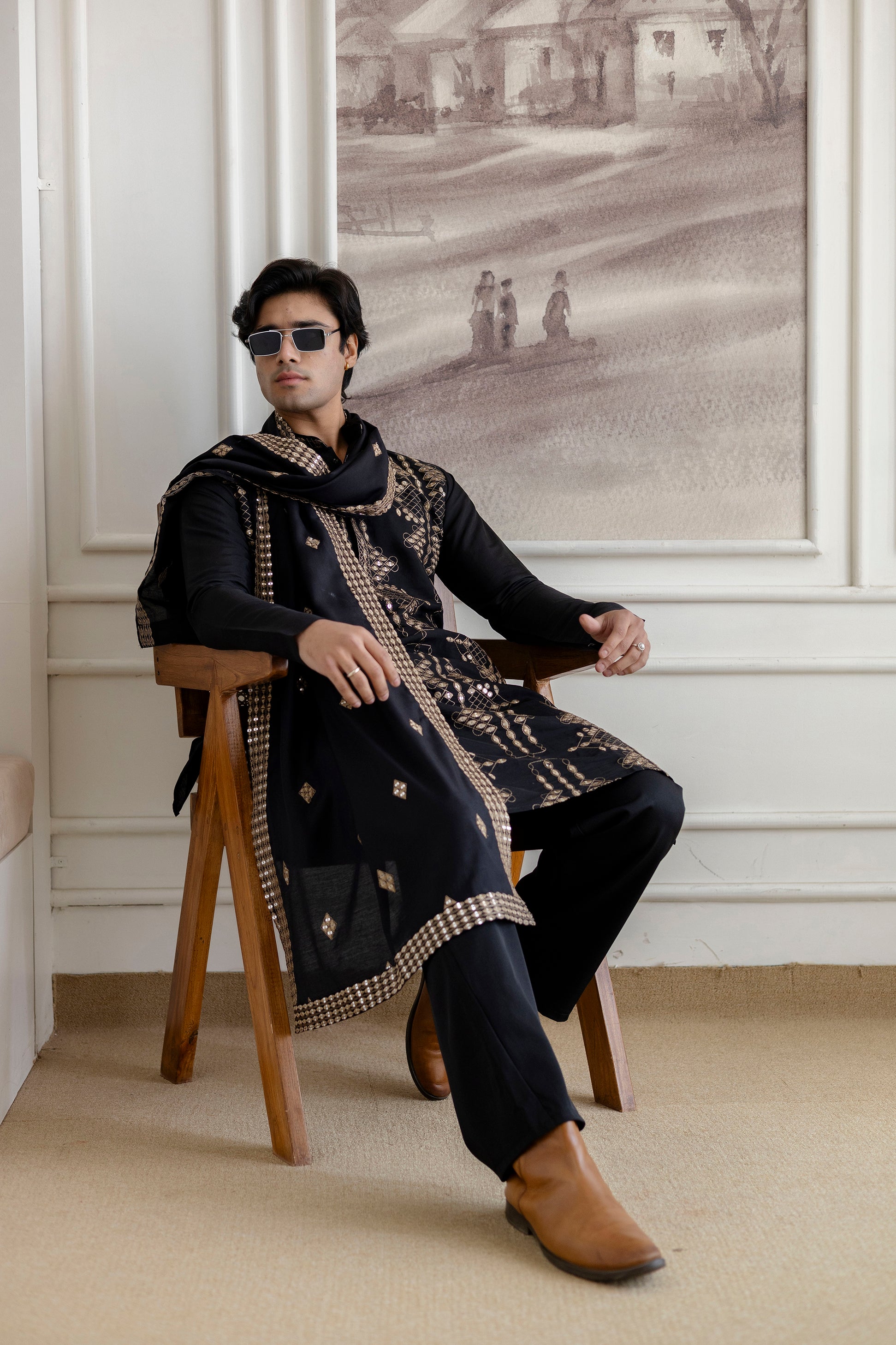 Embroidery Silk Kurta For Man with Dupatta
