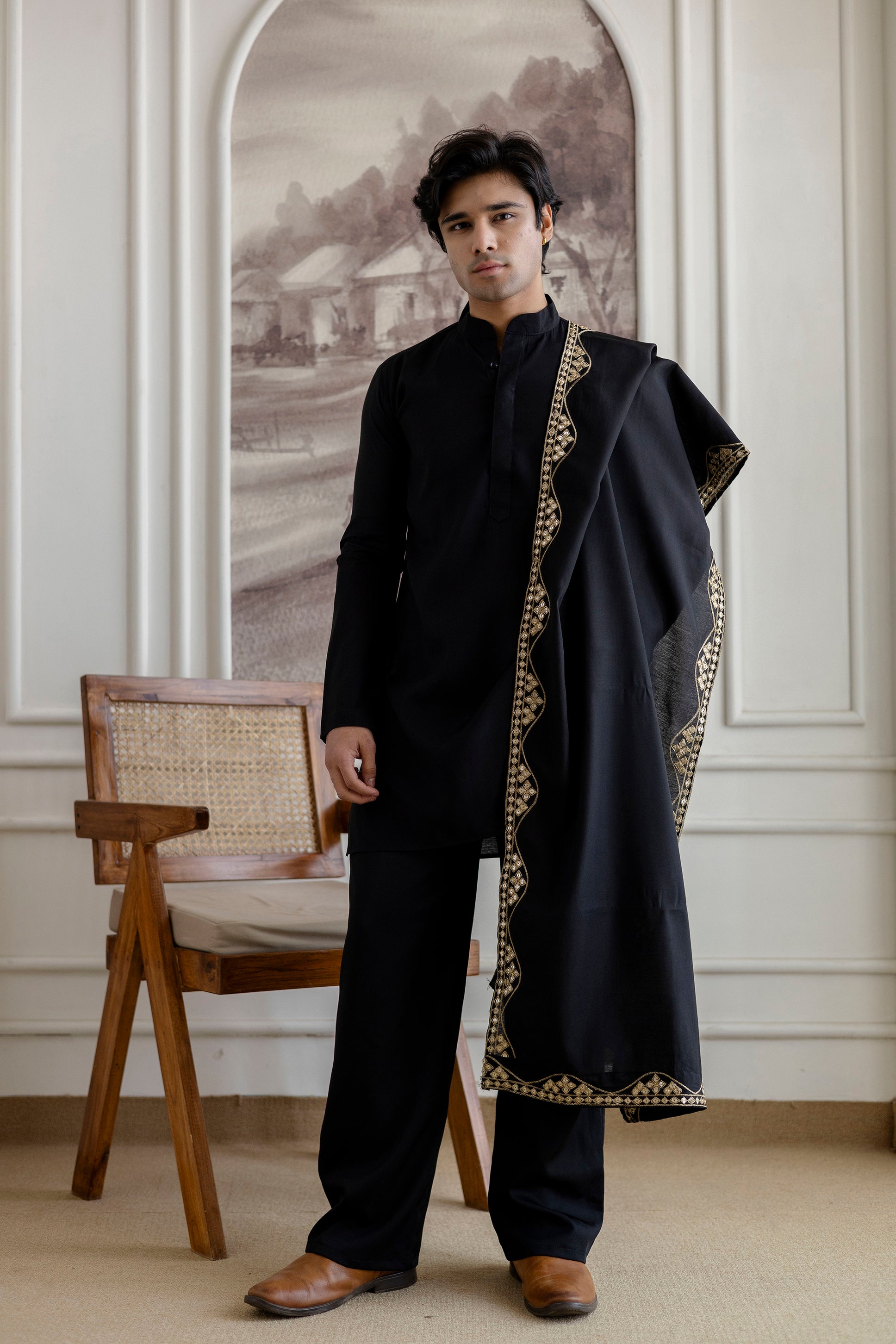 Embroidery Silk Dupatta  For Man(Only Dupatta)