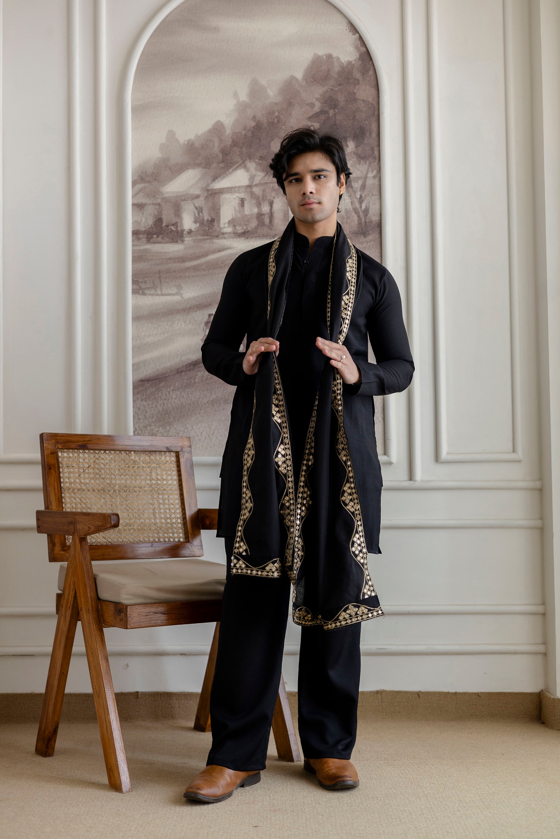 Embroidery Silk Dupatta  For Man(Only Dupatta)