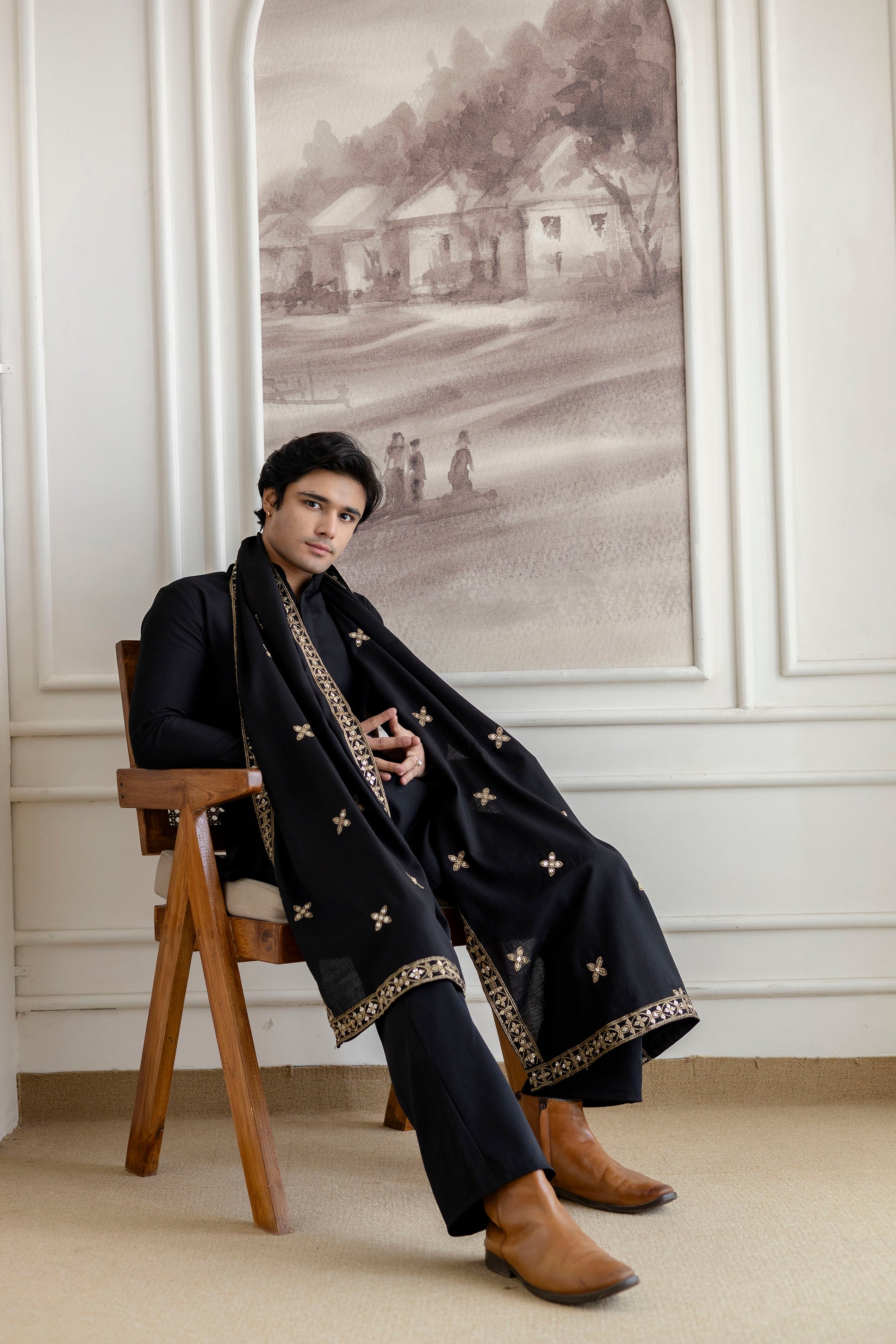 Embroidery Silk Dupatta  For Man(Only Dupatta)