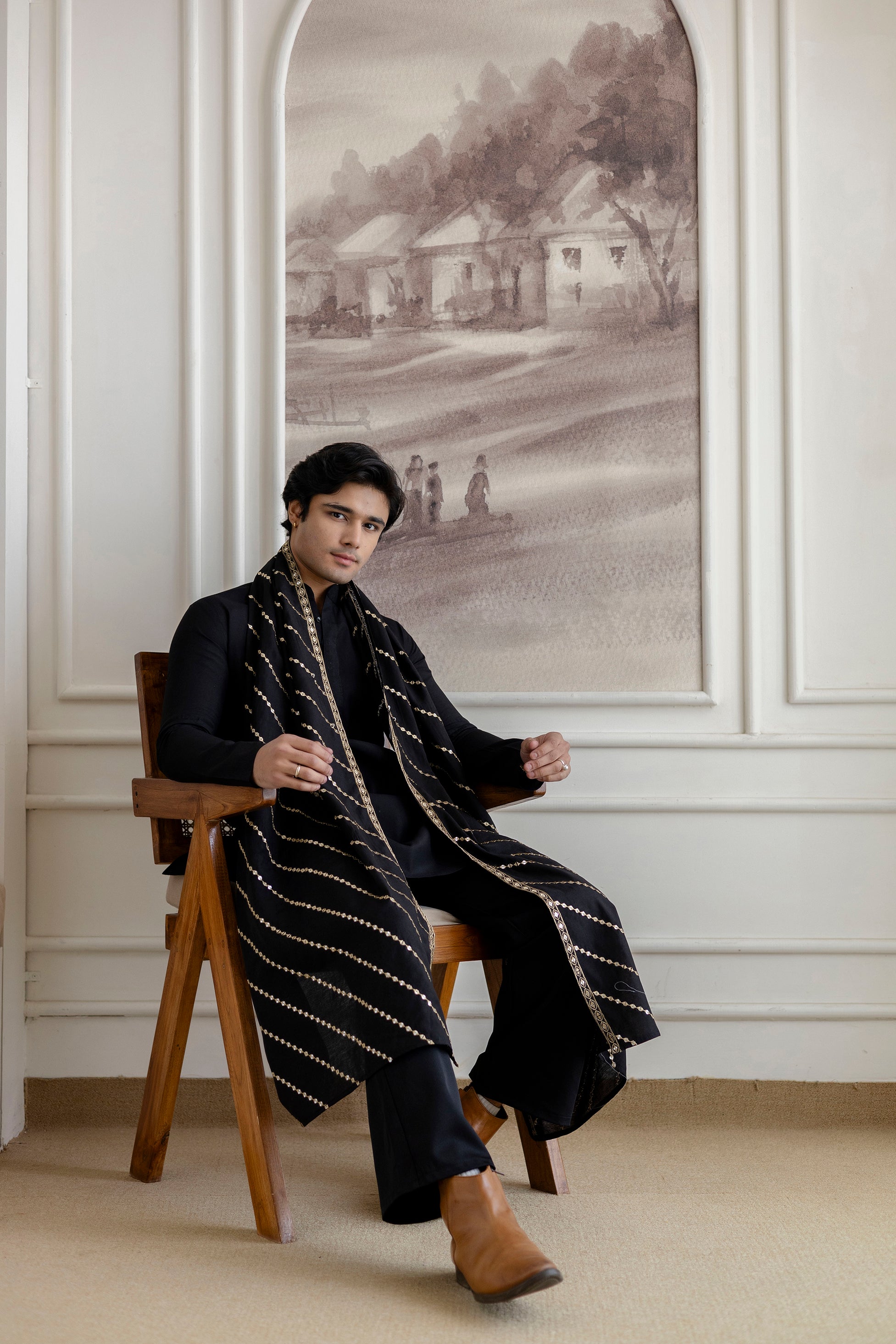 Embroidery Silk Dupatta  For Man(Only Dupatta)