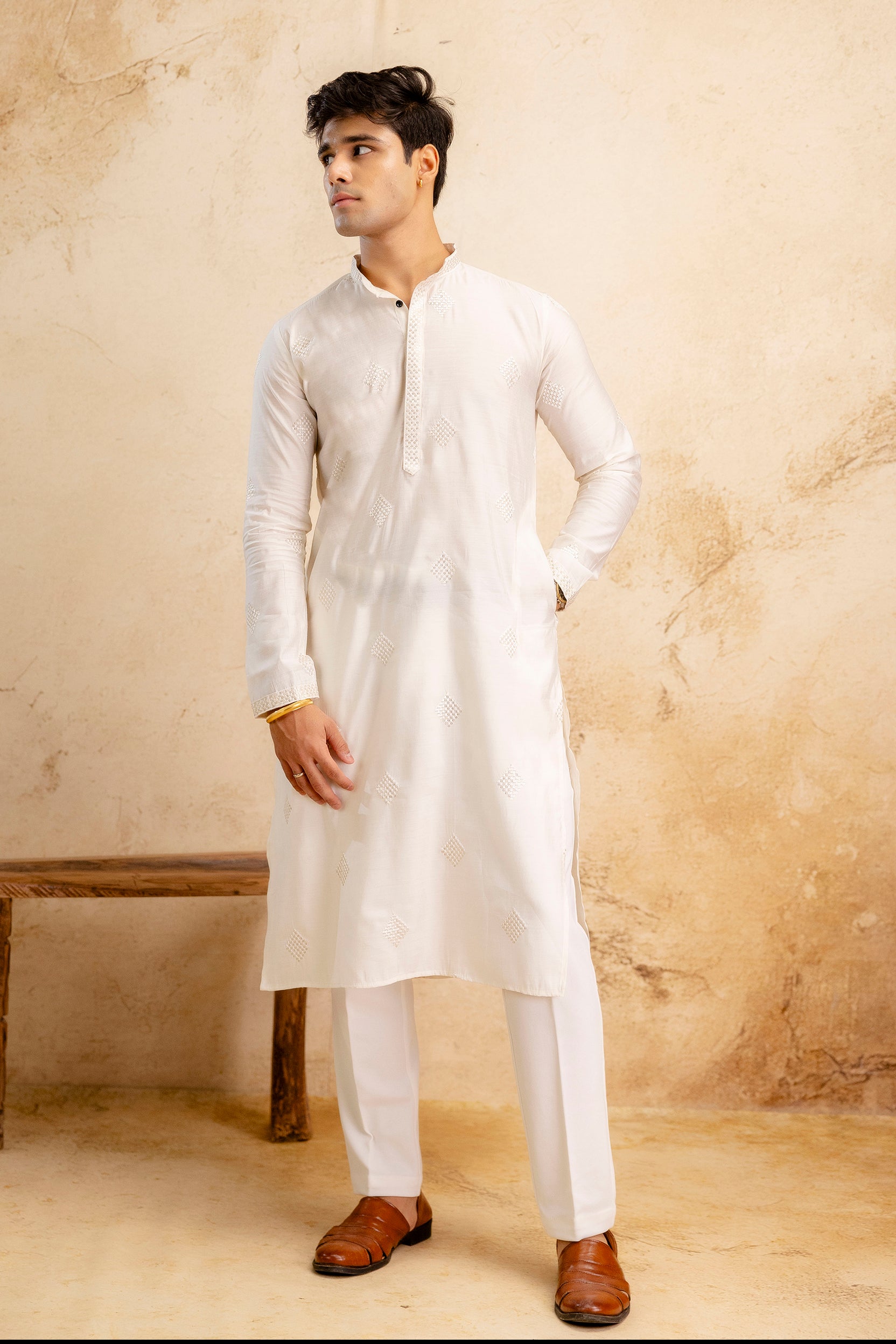 Embroidery Work Silk Kurta For Man