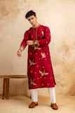 Embroidered Silk Blend Kurta For Man