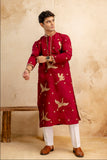Embroidered Silk Blend Kurta For Man