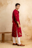 Embroidered Silk Blend Kurta For Man