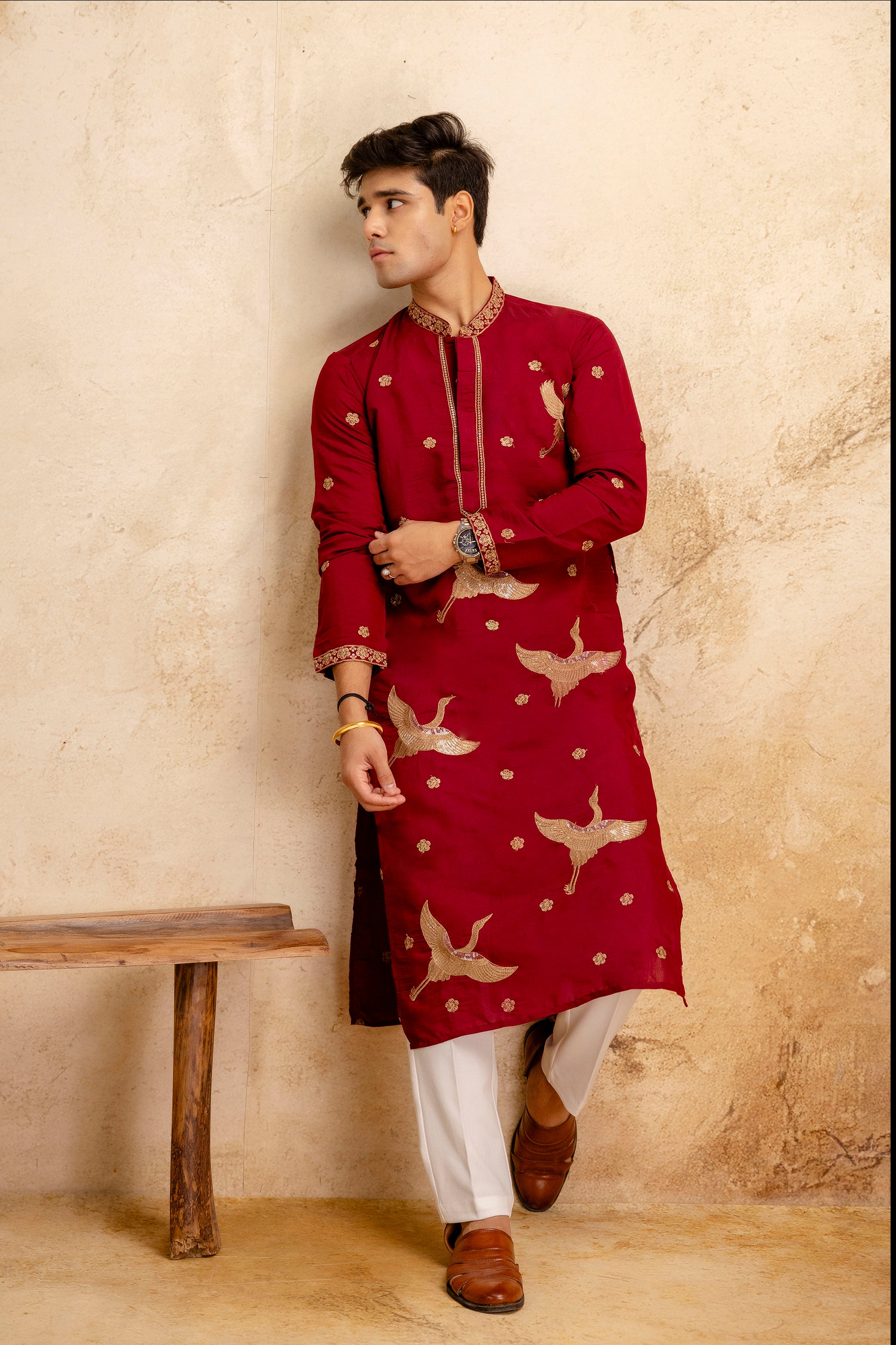Embroidered Silk Blend Kurta For Man