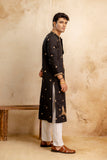 Embroidered Black Silk Blend Kurta For Man