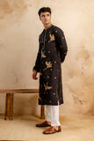 Embroidered Black Silk Blend Kurta For Man