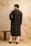 Embroidered Black Silk Blend Kurta For Man