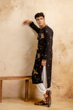 Embroidered Black Silk Blend Kurta For Man