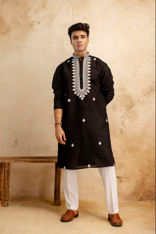 Embroidery Work Silk Kurta For Man