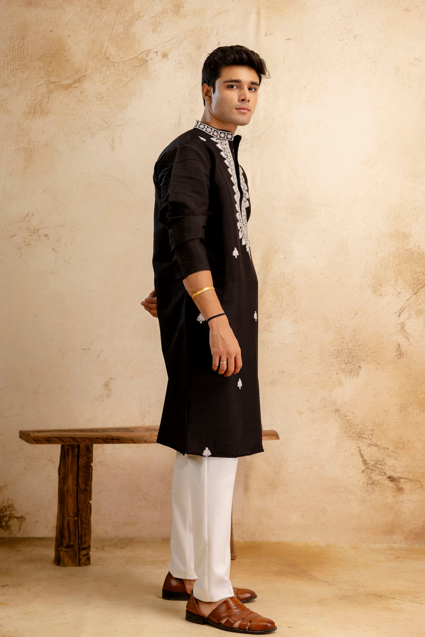 Embroidery Work Silk Kurta For Man