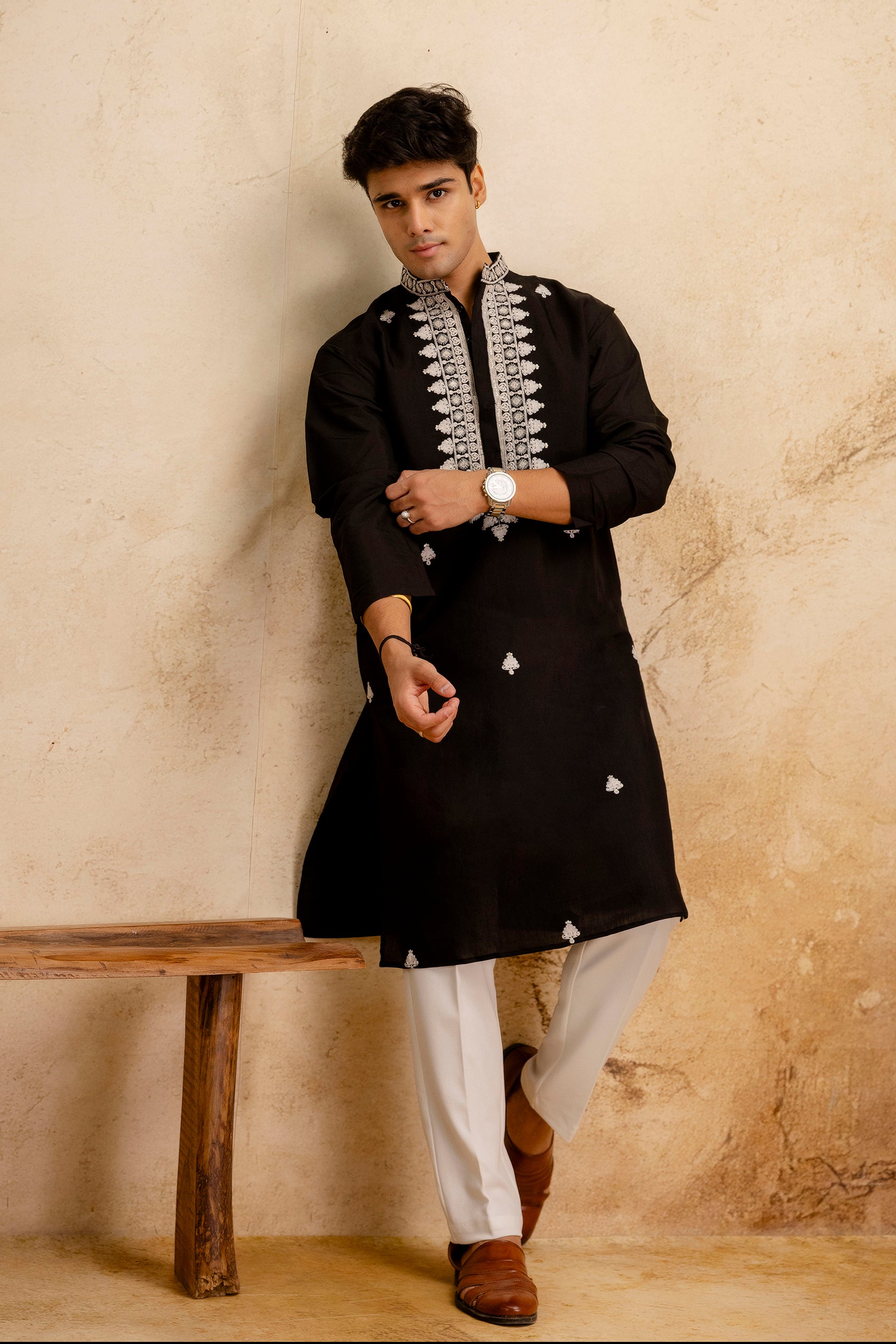Embroidery Work Silk Kurta For Man